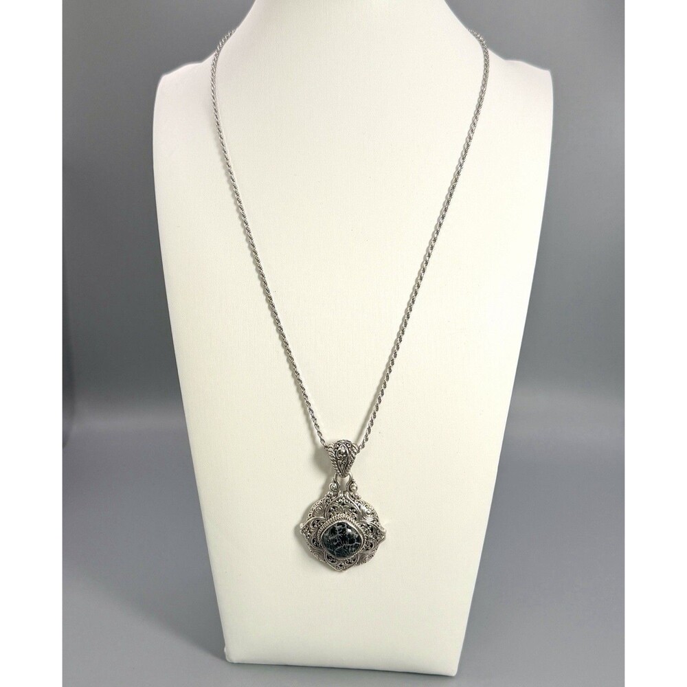 Artisan of Bali SARDA 925 Sterling Silver Black Coral Pendant Necklace - Picture 3 of 10